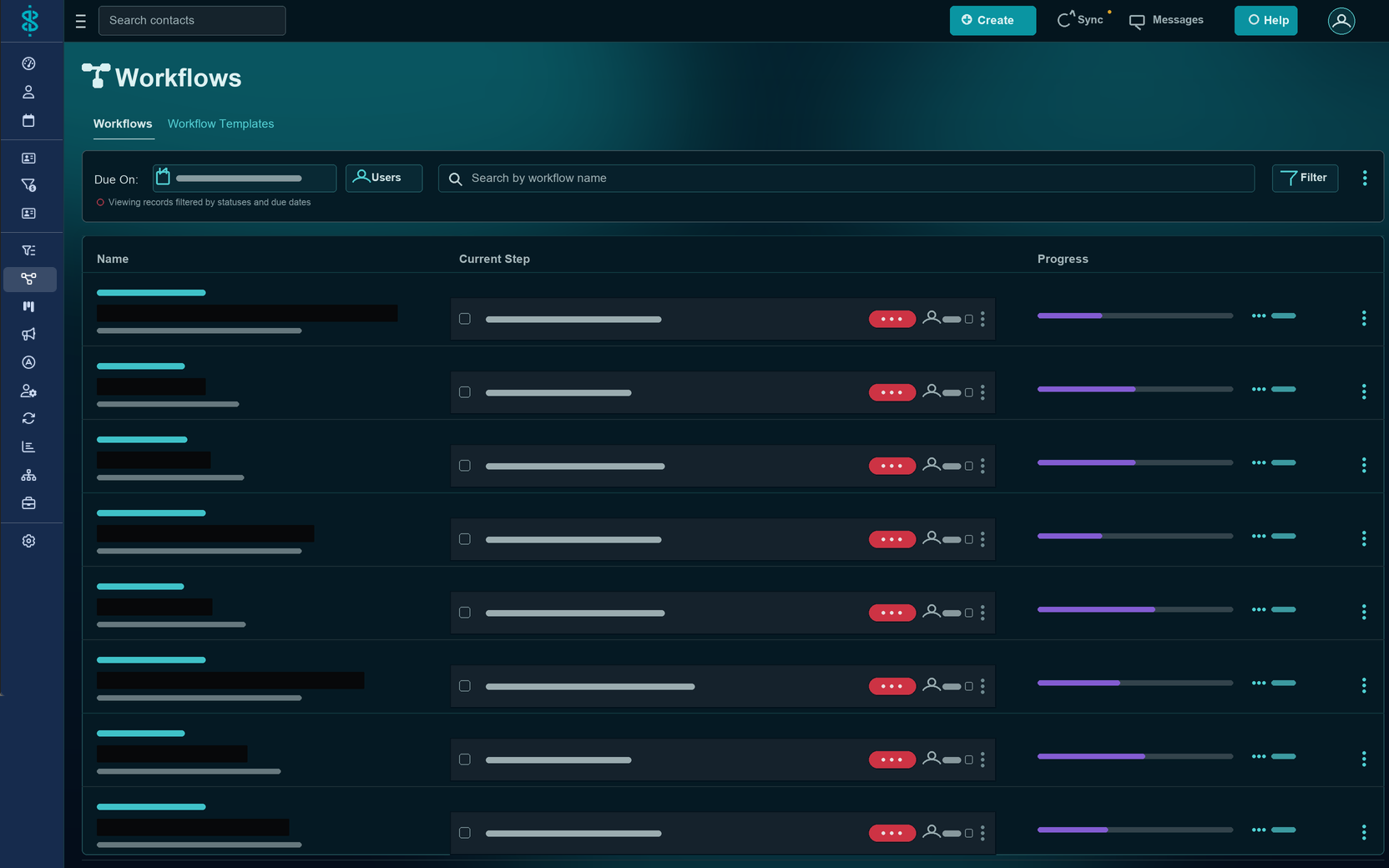 A Swivel workflow: an ordered, repeatable process with steps, owners, and due dates tracked from start to done.